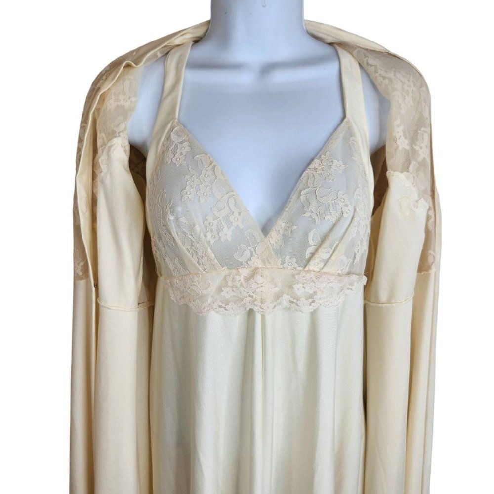 Vintage 60s Alice Malouf S Ivory Pegnoir Nightgown Gown Robe Bridal Lace - Picture 7 of 11